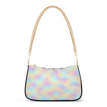 Imagem de Bolsa de ombro com corrente de leopardo com textura arco-íris pastel, bolsa feminina Hobo, bolsa média moderna para uso diário ou noite