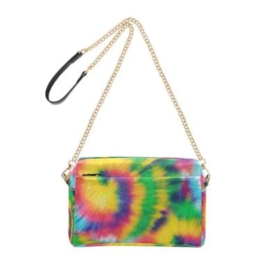 Imagem de Bolsa feminina colorida arco-íris roxo verde bolsa transversal bolsa de telefone linda bolsa de ombro de couro PU alça de corrente