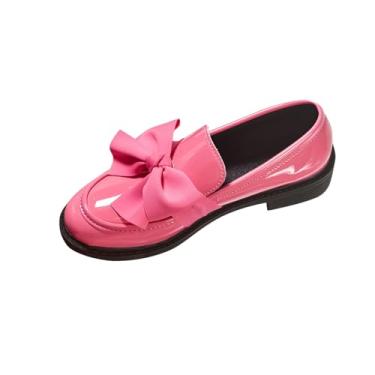Imagem de Mocassins femininos casuais de couro estilo primavera moda casual cor sólida laço de um pé salto grosso salto baixo, rosa, 34