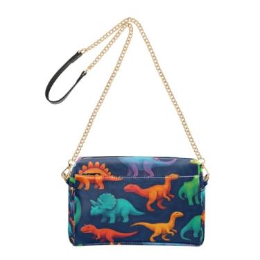 Imagem de Bolsa tiracolo feminina bolsa para celular bolsa de ombro de couro PU alça de corrente dinossauros coloridos azul escuro