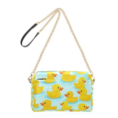 Imagem de Joitme Lindas bolsas transversais de água azul patos amarelos para mulheres, alça de corrente, bolsa de ombro de couro PU, bolsa de ombro para celular fofa