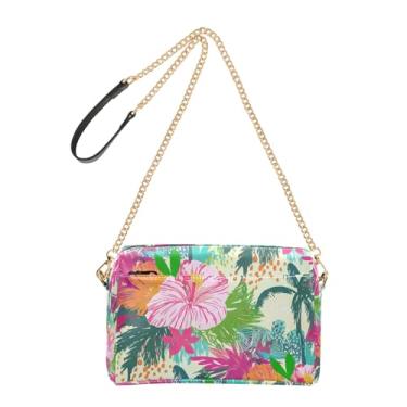 Imagem de Joitme Bolsa tiracolo com folhas de flores coloridas para mulheres, bolsa de celular linda alça de corrente de couro PU bolsa de ombro