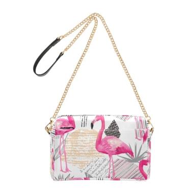 Imagem de Joitme Bolsa de ombro feminina transversal para celular linda alça de corrente de couro PU bolsa de ombro rosa flamingos plantas tropicais