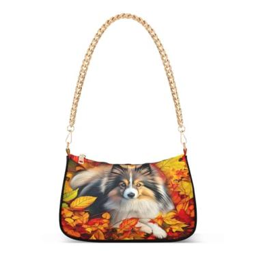 Imagem de Linda bolsa de ombro com corrente de folha amarela de outono, bolsa feminina Hobo com estampa artística, bolsa feminina para uso diário