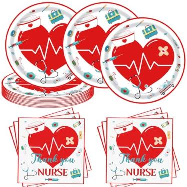 Imagem de AUOCATTAIL Conjunto De 48 Pratos E Guardanapos Papel Para Enfermeiras, Utensílios Mesa Descartáveis Formatura, Parabéns, Sobremesa A Semana Decorações