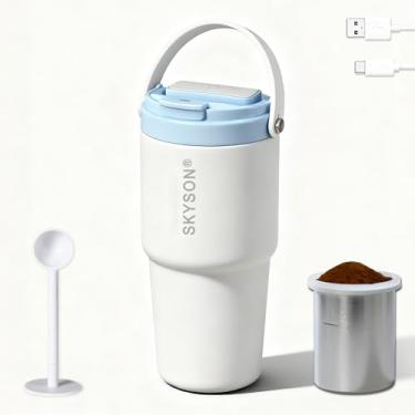 Imagem de Copo de café isolado de aço inoxidável, copo de café gelado reutilizável de 590 ml, mini máquina de café com filtro de extração rápida, caneca de viagem de café quente, aquecedores aquecidos com tampa