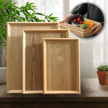 Imagem de Bandeja Bambu Retangular Café Da Manhã Kit Com 3 Unidades Pestisco Dec