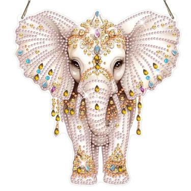 Imagem de NAIMOER Kits de pendurar arte de diamante para adultos elefante, strass de formato especial 5D, pintura de arte de diamante acrílico faça você mesmo, pingentes de janela, kits de ornamentos para