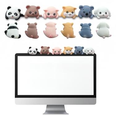 Imagem de Suny Smiling 6Pcs Cute Animal Screen Buddy Monitor Decor - 3D Resin Computer Monitor Decorations/PC Decor for Desk Car Dashboard Home Office Decoration