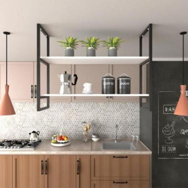 Imagem de Prateleira Suspensa Teto Cozinha Nicho Industrial Nichos Suporte MDF -