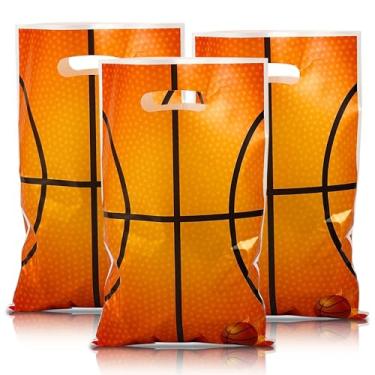 Imagem de Ysqool 50 peças de sacolas de lembrancinhas de basquete, sacolas de presente de basquete, 16,5 x 24 cm com alça para aniversário, esportes temáticos, artigos de festa