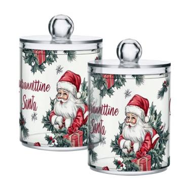 Imagem de xigua Pacote com 2 lindos suportes de Natal para bolas de algodão, cotonete – Frasco de plástico de boticário de armazenamento versátil transparente de 400 ml para banheiro e organização de