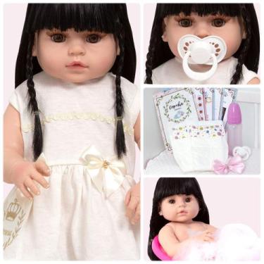 Imagem de Bebe Reborn Morena Linda Com Vestido + Kit 13 Acessórios - Cegonha Reb