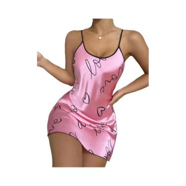 Imagem de Camisola Sexy Feminina Com Estampa De Coração, Decote Redondo, Costas 