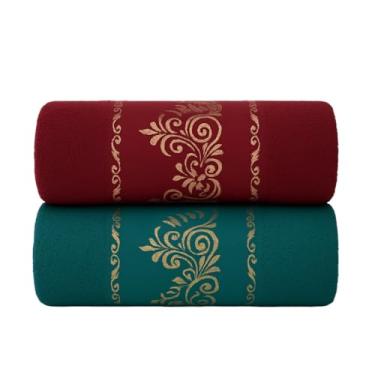 Imagem de Kit 2 Toalhas de Banho Gigante Premium 100% Algodão Macias, Felpudas, Super Absorventes para Banho, Piscina, Ideal para Família e Adultos(Kit 2Toalhas-Bordô&Verde)