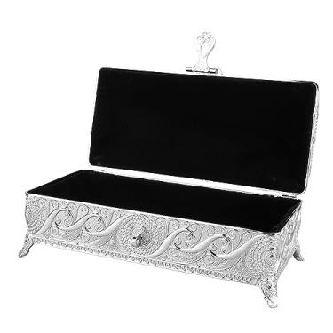 Imagem de Asixxsix Caixa de Joias de Metal Vintage, Caixa Organizadora Retangular de Bugigangas de Ouro Vintage, de baú de Tesouro, Decorativa de Joias para Brincos de Anel (Cor prata)