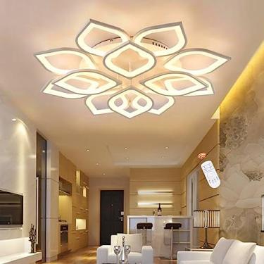 Imagem de Luminária de teto LED moderna para sala de estar, com intensidade regulável e controle remoto. Design criativo com cúpula de acrílico em formato de flor de lótus. Ideal para iluminação de in