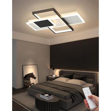 Imagem de Luminária de teto LED moderna com moldura quadrada, controle remoto, função de memória e intensidade regulável, ideal para sala de estar, quarto, sala de jantar e escritório (preta, 52 cm).