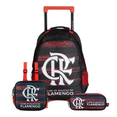Imagem de Kit Mochila Rodas Flamengo Clube Regatas Lancheira E Estojo Cor:Preto,
