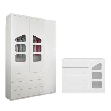 Imagem de Guarda Roupa E Cômoda Infantil Eloisa Branco Brilho - Phoenix
