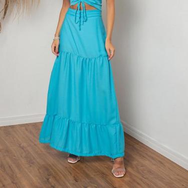 Imagem de Saia susie chiffon três marias feminino - Susie Modas, Azul Claro, M, 