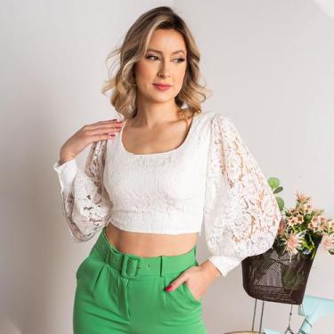 Imagem de Cropped susie bufante renda feminino - Susie Modas, Branco, G, 10 unid