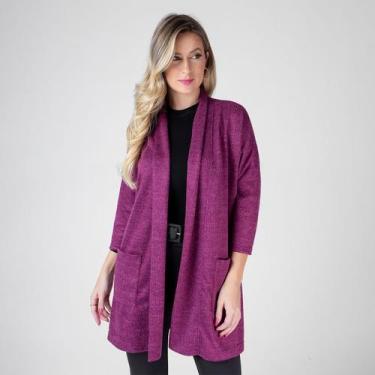 Imagem de Cardigan susie manga 3/4 feminino - Susie Modas, Roxo, M, 10 unidades
