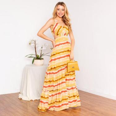 Imagem de Vestido susie longo estampado feminino - Susie Modas, Amarelo, Laranja