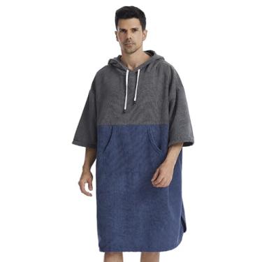 Imagem de CUOFYUNL Toalhas de banho de secagem rápida Robe para troca de piscina Poncho de secagem rápida Toalha de mergulho com capuz Capa de praia à prova de e quente adequada para (Azul)