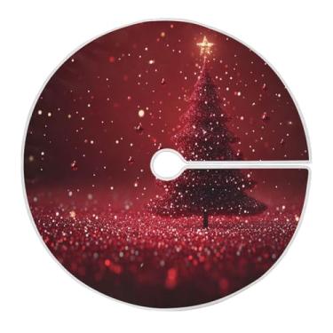 Imagem de Blueangle Saia de poliéster macio com bolas de cor vermelha de 118 cm para decoração de árvore de Natal (424)