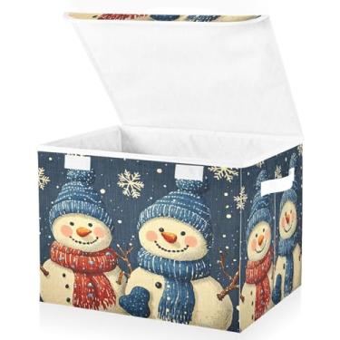 Imagem de Blueangle Cestos de armazenamento fofos de bonecos de neve com tampas, 42 x 32 x 30 cm, grande cesta organizadora dobrável para decoração de casa e escritório (471)