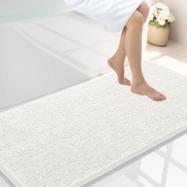 Imagem de Smiry Tapetes de banheiro luxuosos de chenille 114 x 68 cm, tapete de banho felpudo extra macio e absorvente, lavável na máquina, tapete de pelúcia antiderrapante para banheira, chuveiro e piso