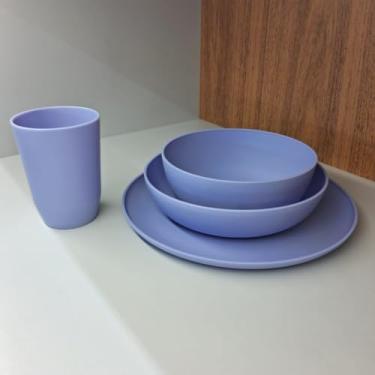 Imagem de Kit 4 Peças de Utensílios de Mesa – Prato Raso, Fundo, Bowl e Copo, Ideal para Dia a Dia e Refeições Domésticas (LAVANDA)