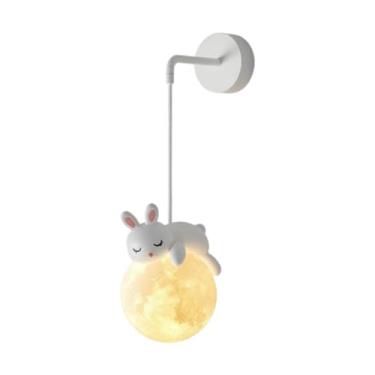 Imagem de IEUDNS Luminária pendente infantil, design criativo e fofo com desenho animado, estilo nórdico, ideal para quartos de meninas e meninos, Coelhinho