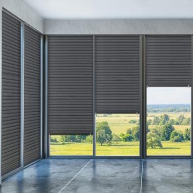 Imagem de Threehoney 2 Persianas temporárias de 89 x 285 cm, sem ferramentas, cortadas no tamanho, cortinas de papel adesivas, persianas adesivas para porta francesa, janela deslizante, filtro de luz, cortinas