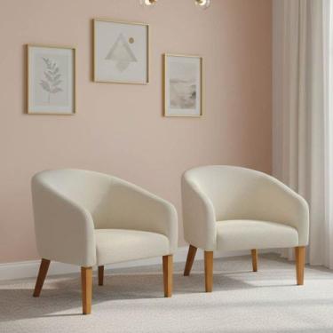 Imagem de Poltrona Sala Decorativa Kit 2 Stella Pé Madeira Trapézio Castanho Bou