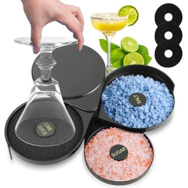 Imagem de FLKQC Ferramenta de bar de vidro para barman de 3 camadas, preto com 3 esponjas extras, conjunto de escorredor de sal Margarita, espremedor de sal para coquetéis, recipiente de temperos para caixa de