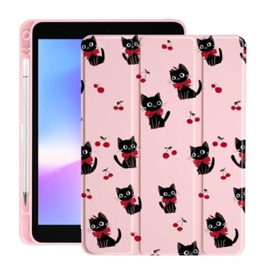 Imagem de LuGeKe Capa Cherry Cat para iPad Air de 10,9 polegadas 4/5ª capa exclusiva, porta-lápis, traseira de acrílico transparente e capa com suporte de três dobras para mulheres