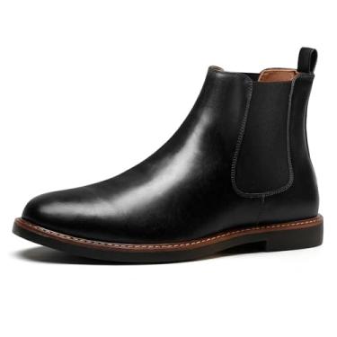 Imagem de IXU Bota masculina Chelsea com bico fino e cano baixo, casual, clássica, sem cadarço, Preto - PU, 42