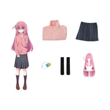 Imagem de Fantasia De Cosplay Gotou Hitori Com Jaqueta Rosa, Saia E Peruca, Unif