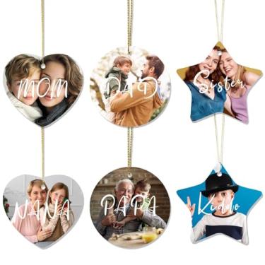 Imagem de 6 peças de enfeites de Natal com foto personalizada, conjunto de enfeites de imagem dupla face 2025 para pendurar em árvores, decoração de casa, presentes de memorial para família e casais