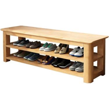 Imagem de Banqueta otomana moderna e banco de sapateira de madeira maciça de 3 níveis - Armazenamento com economia de espaço de grande capacidade para sala de estar, quarto, entrada e corredor - Acabamento em