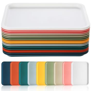 Imagem de Gerrii 18 bandejas de plástico para fast food a granel, restaurante, servir, cafeteria, churrasqueira, escola, lancheira, bandeja retangular para cozinha, hotel, restaurante (9 cores, 38 x 25 cm)
