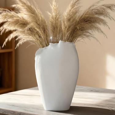 Imagem de Vaso de cerâmica irregular abstrato, vaso de cerâmica irregular branco, vasos de flores minimalistas decorativos feitos à mão para casa moderna, mesa, prateleira e escritório