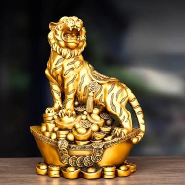 Imagem de FENNYYAR Estátua de cobre de tigre do zodíaco Sycee, 21 cm, 20,8 cm, sala de estar, loja, decoração de escritório