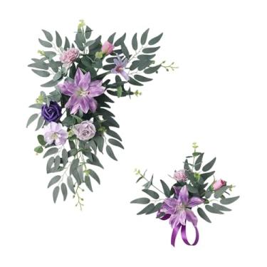 Imagem de BLWOTMOR Arco de Flores Artificiais para Casamento (2 Peças), Guirlanda Decorativa de Flores de Seda, Arranjos Florais Elegantes, Ideal para Recepção, Jardim, Roxo, Tamanho real