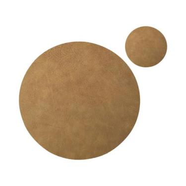 Imagem de Conjunto De Sousplat Redondo Em Couro PU Com Padrão De Couro De Vaca P