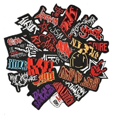 Imagem de 25 peças/lote de remendos mistos banda rock punk música bordado remendos passar a ferro para jaqueta, jeans, mochilas, chapéu, distintivos variados, roupas, listras de aplique faça você mesmo. (H3)