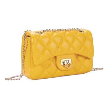 Imagem de LJCTULY Bolsas para meninas, bolsa tiracolo infantil com alça de corrente destacável, bolsa infantil com cadeado de coração para meninas (amarela)