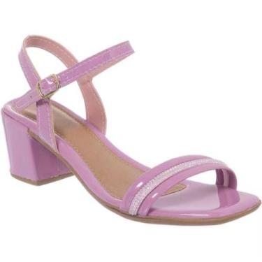 Imagem de Sandália Feminina Verniz Com Salto Bloco Médio e Tira de Strass Confor